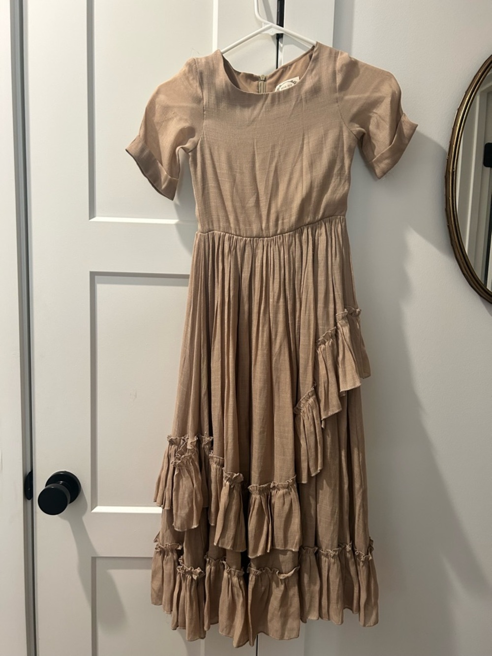 Beige Tiered Ruffle Midi Dress for Girls